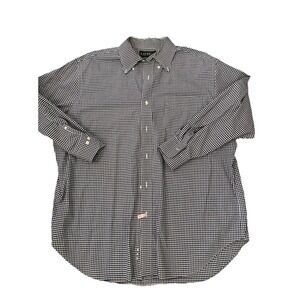 LAUREN RALPH LAUREN Shirt Sz 17.5   Button Up Check Long Sleeve Navy White